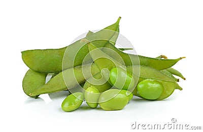 Green soybeans on white background Stock Photo