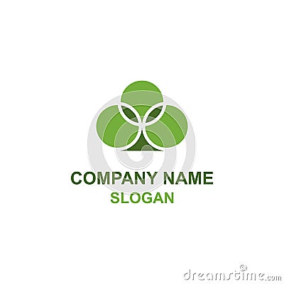 Three green leaf clover, circle negative space logo. Vector Illustration