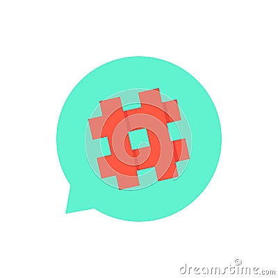Green speech bubble with red hashtag Vector Illustration