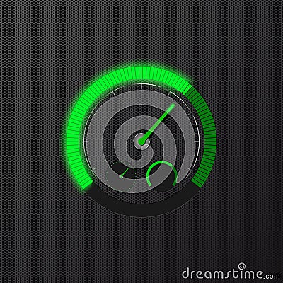 Green speedometer on carbon background Cartoon Illustration