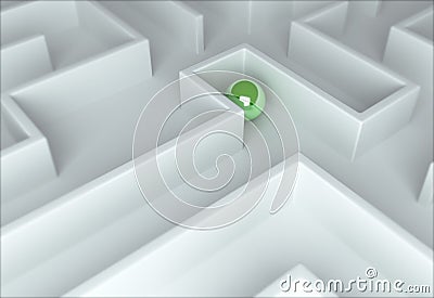 Green sphere in a maze Stock Photo