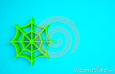 Green Spider web icon isolated on blue background. Cobweb sign. Happy Halloween party. Minimalism concept. 3d Cartoon Illustration