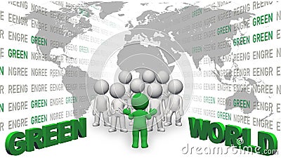 Green spirit of the age - composition of various graphic elements with 3D people Cartoon Illustration