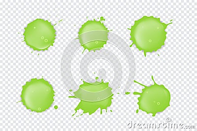 Green Splattered slime isolated on transparent background. Vector Illustration