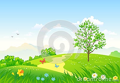 Green spring landscape Vector Illustration
