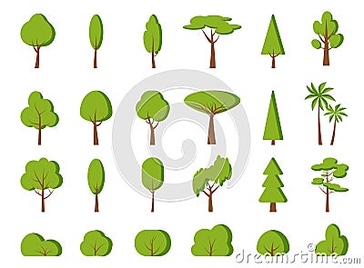 Green spring tree bush flat icon forest vector set Vector Illustration