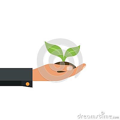 Green sprout in a hand. Sign of environmental protection. Vector Illustration