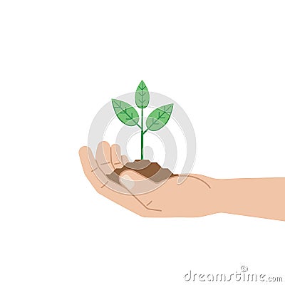 Green sprout in human hand on white background. Vector illustration Vector Illustration