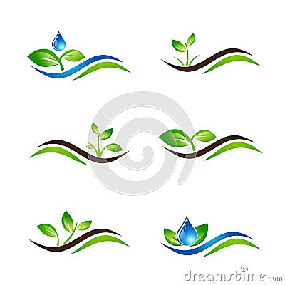 Green Sprout Landscape Icon or Logo Design Set Vector Illustration
