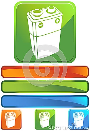 Green Square Icon - 9V Battery Vector Illustration