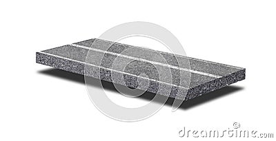 Asphalt straight street road way of lanes with lines isolated on white background. Stock Photo