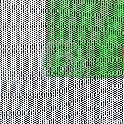 Green square on white background with little holes Stock Photo