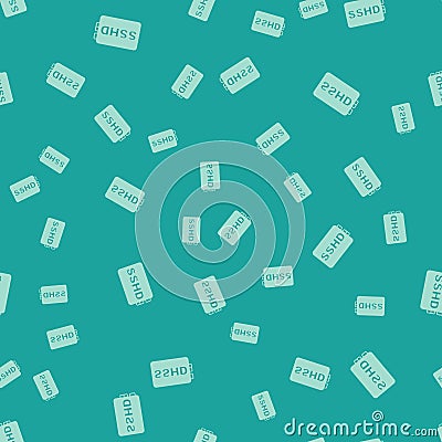 Green SSHD card icon isolated seamless pattern on green background. Solid state drive sign. Storage disk symbol. Vector Stock Photo