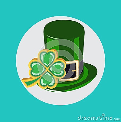 Green st patrick hat with lucky clover flat design Vector Illustration