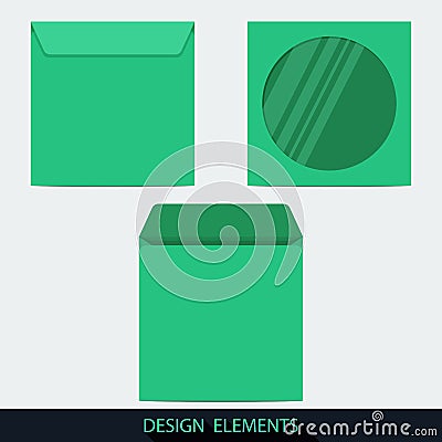 Green stationery. blank compact disc envelope with window Vector Illustration