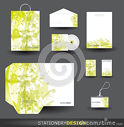 Green Stationery design set Vector Illustration
