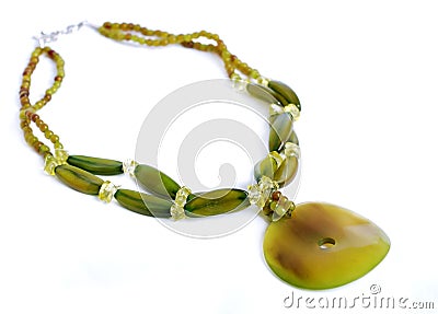 Green stone necklace Stock Photo