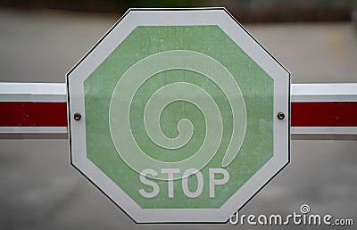 Green stop Sign, Isolated Traffic Control Warning Sign Octagonal Isolation Close-up. Stock Photo