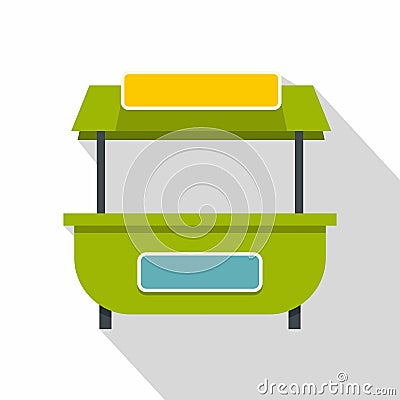 Green street kiosk icon, flat style Vector Illustration