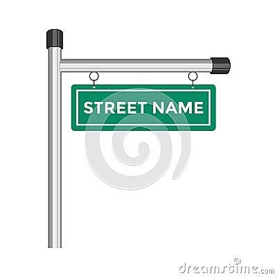 Green street sign, fixed on a pole on white background Vector Illustration