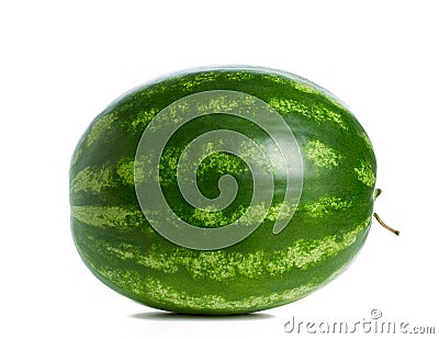 Green striped whole round watermelon isolated on white background Stock Photo