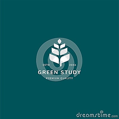 Green study logo concept with leaf and minimalist style. suitable for library, university, study and learning organization company Vector Illustration