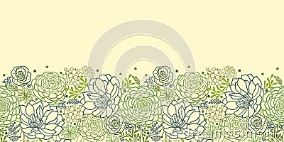 Green succulent plants horizontal seamless pattern Vector Illustration
