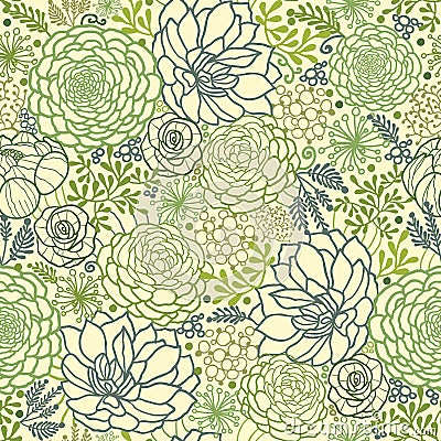 Green succulent plants seamless pattern background Vector Illustration