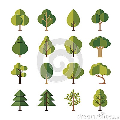 Green summer forest tree flat vector icons Vector Illustration