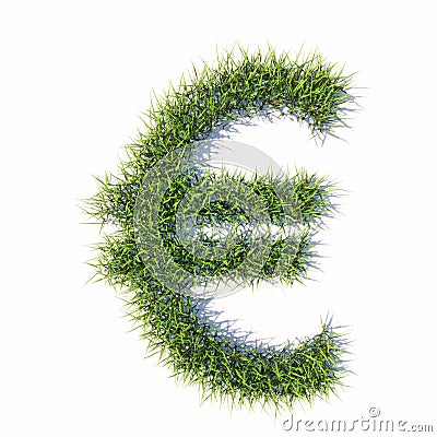 Green summer lawn grass symbol isolated white background, euro sign. 3d illustration metaphor for nature Cartoon Illustration