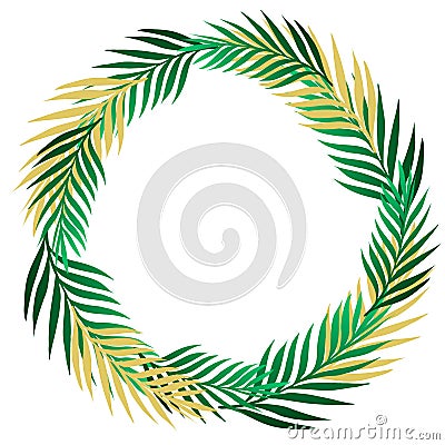 Green summer tropical border frame wreath with exotic jungle palm tree. Isolated vector design element on light beige background. Stock Photo