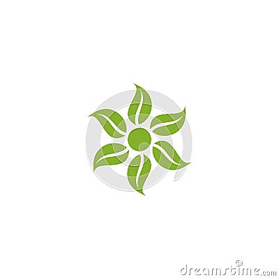 6 leaves around a circle, forming a natural sun logo. Vector Illustration