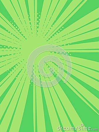 Green sunburst background features halftone dots and radial lines emanating from a central point, creating a dynamic and Vector Illustration
