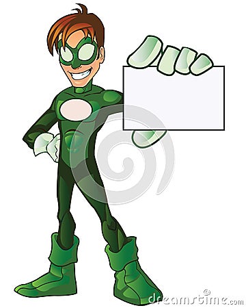 Green Super Boy Hero Cartoon Mascot Vector Illustration