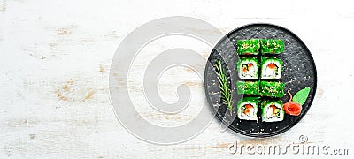 Green sushi. Japanese sushi with Chuka salad. Asian Diet Food. Stock Photo