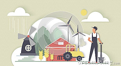 Green sustainable resources and agricultural production, farmer growing wheat harvest Cartoon Illustration