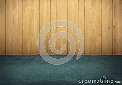 Green table with wooden wall background Stock Photo