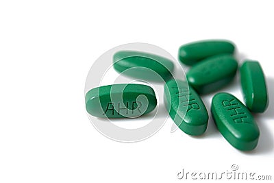 Green tablets vitamins Stock Photo