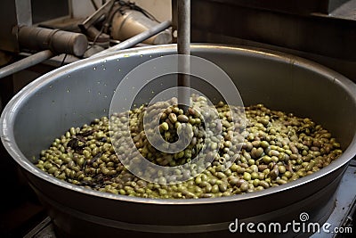 production tanks industry machinery factory olive oil industrial liquid food. Generative AI. Stock Photo