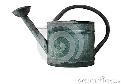 Green tarnished galvanized watering can isolated on white Stock Photo