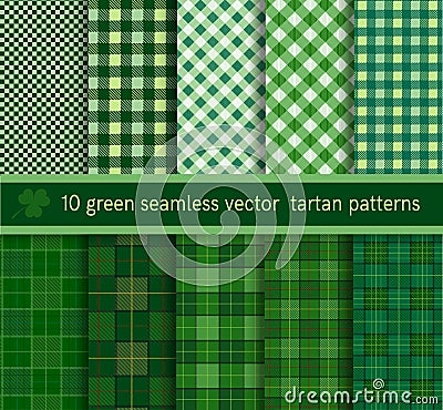 Green tartan plaid pattern seamless collection. Vector background Vector Illustration