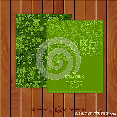 Green tea Branding Design. Set of floral cards. Sweet pattern. C Vector Illustration