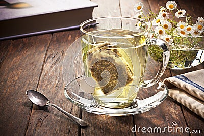 Green Tea Cup Bag Herbal Chamomile Stock Photo