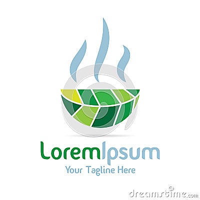 Green tea hot smoke simple leaf nature business icon logo Stock Photo