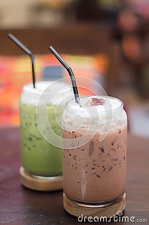 Green tea and iced chocolate Stock Photo