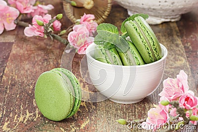 Green tea macarons Stock Photo