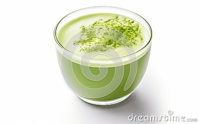 Green Tea Matcha Latte on White Background Stock Photo