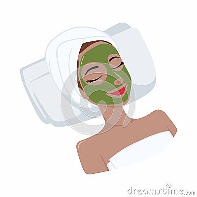 Green Tea Natural Mask on Beautiful Woman Face, Vector Design Vector Illustration