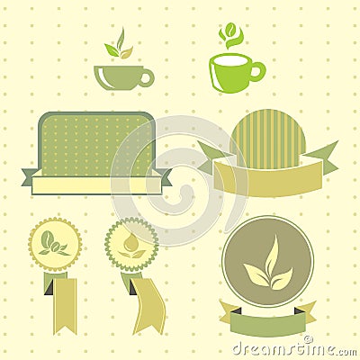 Green tea retro lables set Cartoon Illustration