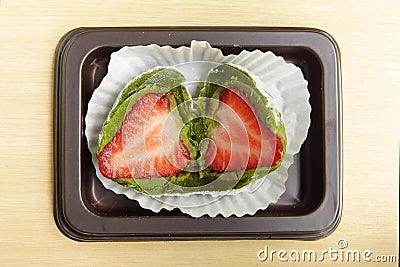 Green tea strawberry Daifuku Stock Photo